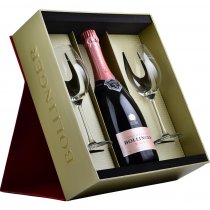 Bollinger Rose NV Champagne 75cl with 2 Elizabeth Glasses in Red Box