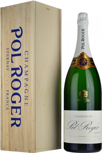 Pol Roger Brut Reserve NV Champagne Jeroboam 3 litre in Wood Box