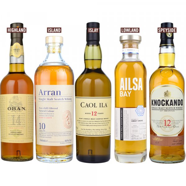 Single Malt Whisky Scotch Regional Five Bottle Selection 5x70cl
